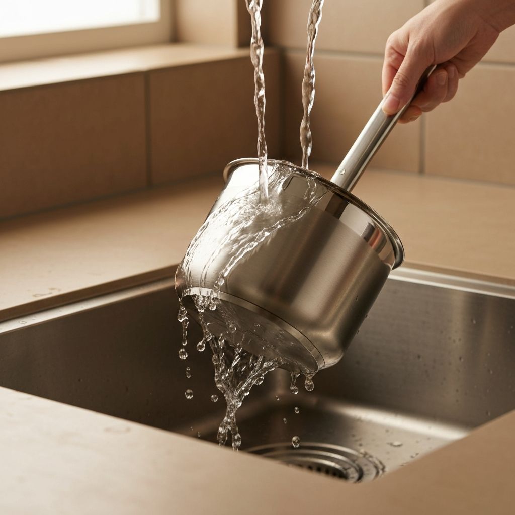 Cleaning Farberware stainless steel cookware under warm water